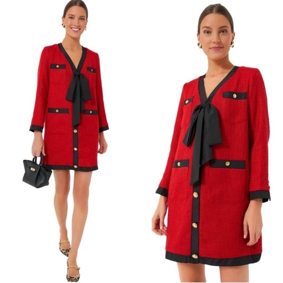 Tuckernuck Dresses & Skirts - NEW TUCKERNUCK Pomander Place Red Coco Tweed‎ Bow Dress Large Preppy Southern